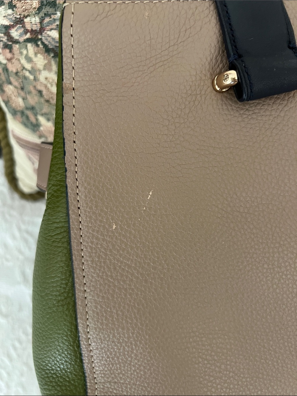Coach Taupe and Olive Satchel with Black Handles - Picture 4 of 9